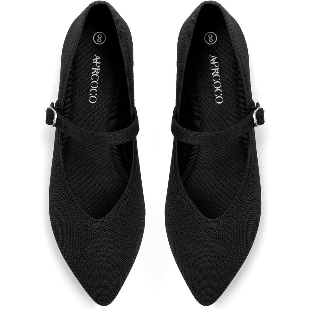 Women's Knit Pointed Toe Ballet Flat With Ankle Strap Casual Comfort Shoes